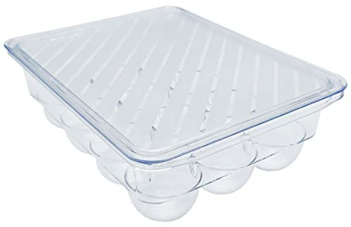 Tradineur - Huevera rectangular de plástico transparente, recipiente para 12 huevos, almacenamiento de cocina, fabricada en España, 17,5 x 22,5 x 7,5 cm