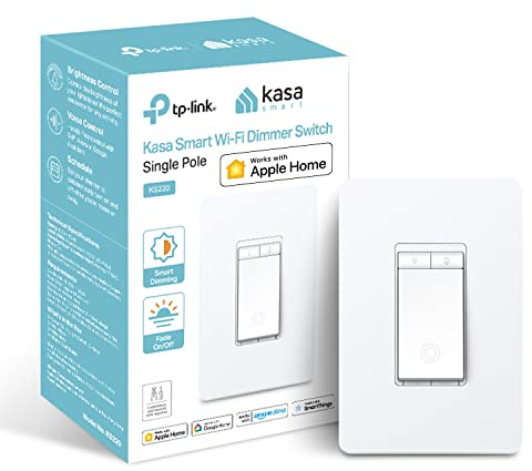 Kasa Apple HomeKit KS220 Variateur d'intensité intelligent unipolaire, fil neutre requis, interrupteur Wi-Fi 2,4 GHz, fonctionne avec Siri, Alexa et Google Home, certifié UL, aucun hub nécessaire,