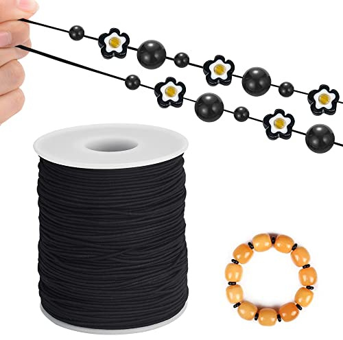 DOUSELLA 100M Elastische Schnur Kordel Schwarz 1mm Perlenschnur Armband Gummiband Elastische Schmuckfaden Perlen Faden Runde Nylonfaden Stretch Faden Schmuckschnur zum DIY Armbänder Schmuck