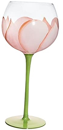 predolo Elegant Goblet Decoration Photo Props Stemware Hand Painted Gifts Delicate 440ml Drinks Glass for Juice Holiday Birthday Wedding Living Room, Pink Tulip
