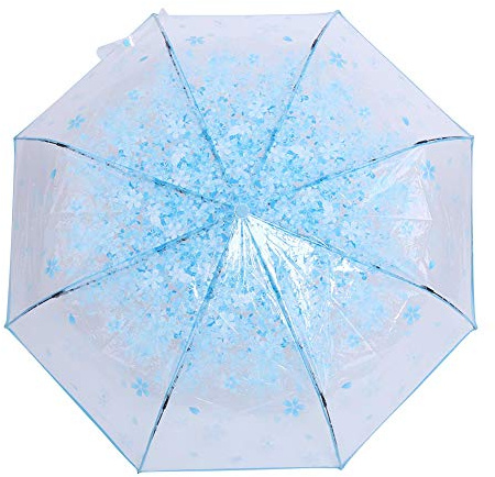 GOWENIC Clear Cherry Blossoms Umbrella, Transparent Rain Umbrellas Manual Open Type Umbrella with Strong Alloy Handle for Men and Women of All Ages (Blue)