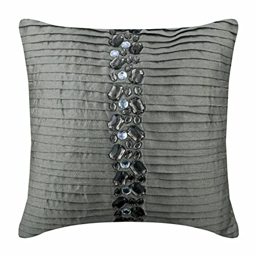 The HomeCentric Paquete de 2, 55x55 cm Cubierta De Almohadas, Plata Cubierta De Cojines, Alforzas Y Cristales Arte de la Seda Cuadrado Cubierta De Almohadas, Cubierta De Cojines - Crystal Heaven