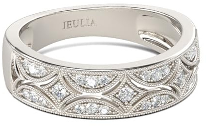 Jeulia 925 Sterling Silber Ringe Milgrain Rundschliff Damen Band Jubiläum Versprechen Ringe mit Schmuckschatulle für Sie Frauen Mädchen