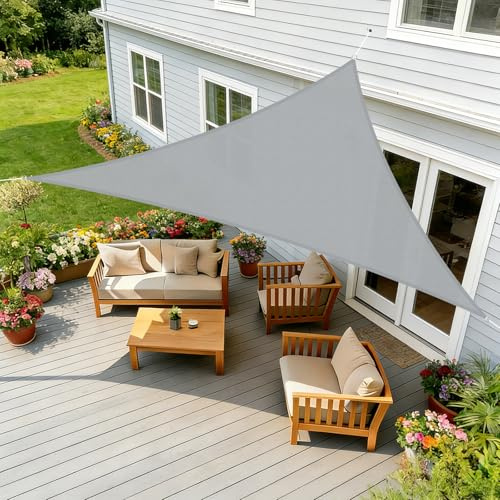 HENG FENG Sun Shade Sail Triangle 4x4x4m Waterproof PES Polyester Canopy Awning Sunscreen with 95% UV Block for Outdoor Patio Garden Grey