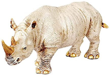 TreegoArt Home Decor - Estatua de rinoceronte con cuernos de la suerte (paquete de 1, blanco hueso, 5 pulgadas)