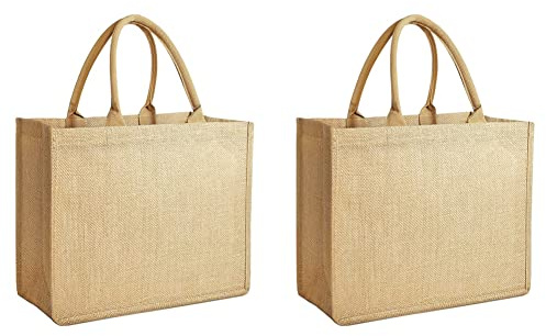 Nagoyuki Bolsas de Yute de Arpillera Bolsa de Compras de AlgodóN Reutilizable con Asas, Interior Laminado, Bolsas de Dama de