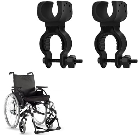 2 x Gehstock-Halter, Gehstock-Halterung für Rollstuhl, Antriebsrollator, Gehhilfe, Universal-Krücken, Zubehör für ältere Menschen, Rollstühle, Elektro-Scooter, Mountainbikes, Schwarz
