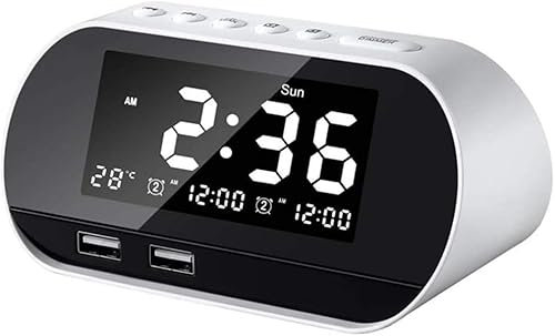 LEONYS Alarm Clocks for Bedrooms, Led Digital Alarm Clock Radio with Fm Radio, Dual Usb Port for Charger, Dimmer Snooze Sleep Timer