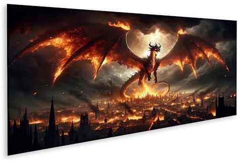 islandburner Bild auf Leinwand Riesiger Drache aus Lava epische Szene weitreichende Auswirkungen Bilder Wandbilder Poster