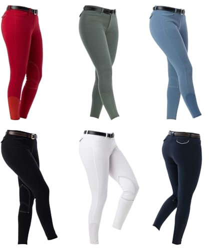 RIDING WORLD - Reithose für Mädchen & Jungen Alexandrie | Reiterhose mit Kniebesatz aus Stoff | mit Eingrifftaschen vorn | Reitleggings in Rot | Kinder Reitbekleidung in Größe 128