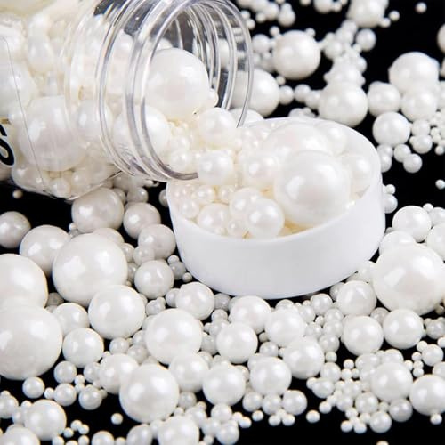 Lukinuo Essbare weiße Perlen Zucker Streusel 130g/ 4.6oz Süßigkeiten Mixing Backen Dessert Kuchen Streusel für Cupcake Toppers Cookie Dekorieren Eis Feiern Valentinstag Halloween Weihnachten Zubehör