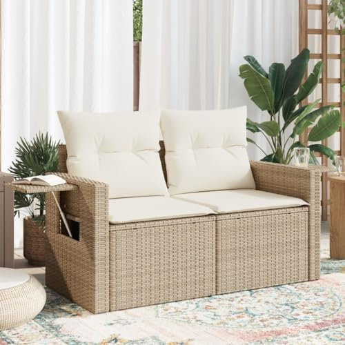 Juroupi Gartensofa mit Kissen 2-Sitzer GartenmöBel Terrassensofa Outdoor Sofa Balkon Outdoor Couch Loungesofa Outdoor Beige Poly Rattan - 366061