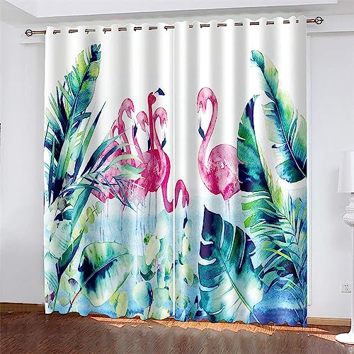 3D Kinderzimmer Verdunkelungsvorhänge Flamingo-Rosa Pflanzen 140 (B) X 160 (H) cm,3D-Gedruckte Vorhänge Wohnzimmer Bürovorhänge Energiesparende Geräuschreduzierende Kindergardinen - Vorhang 0