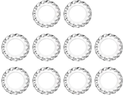 sourcing map Rondelle per denti esterne M10, 10 pezzi, in acciaio inossidabile 304, rondelle ad anello di bloccaggio a stella a velocità rapida, colore argento