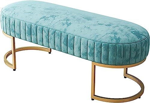 Moderne Eingangsbereich-Schuhbank & Schlafzimmerende-Bettbank & Wohnzimmer-Fußstütze-Sofahocker mit Goldener Basis, Premium-Samtbank gepolsterter Sitz-blau 100 x 40 x 32 cm (39 x 16 x 13 Zol
