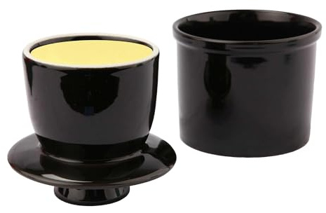 Beurrier en céramique avec ligne d'eau, beurrier pour beurre mou, beurrier français avec couvercle, cadeau de pendaison de crémaillère (noir, rond, 170,1 g)