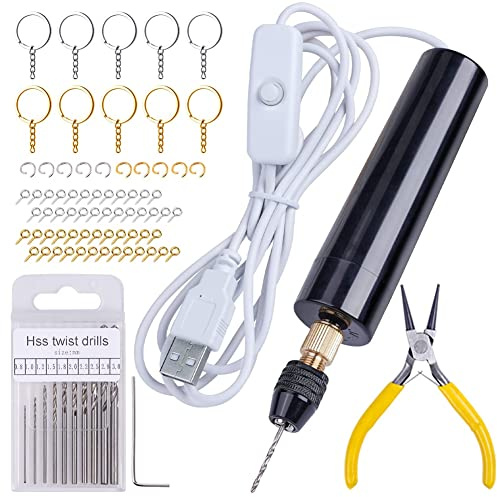 DHYAWUER 74Pcs Electric Resin Drill Sets, with 3-Jaw Clamp-Applicable to A Larger Drilling Range (0-3mm), Keychain Making Kit