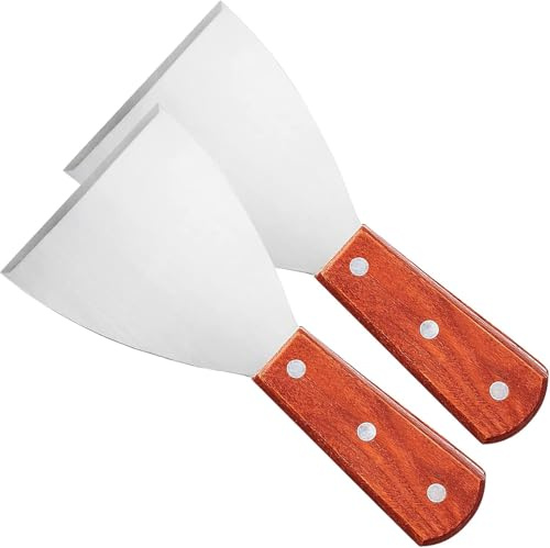 AOCGDDS 2PCS Stainless Steel Griddle Scraper, Wood Handle Grill Spatula | 2PCS stainless steel grill scraper with comfortable wood handle, ideal for BBQ, griddle cleaning, cooking and food service.