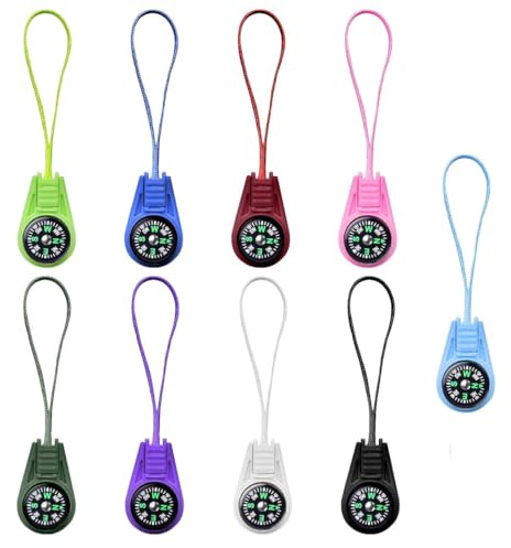 SIRLOMU 9 Pièces Mini Boussole de Survie pour Enfants, Extérieur, Cadeaux, Sports de Plein Air, Camping, Randonnée (Multicolore)