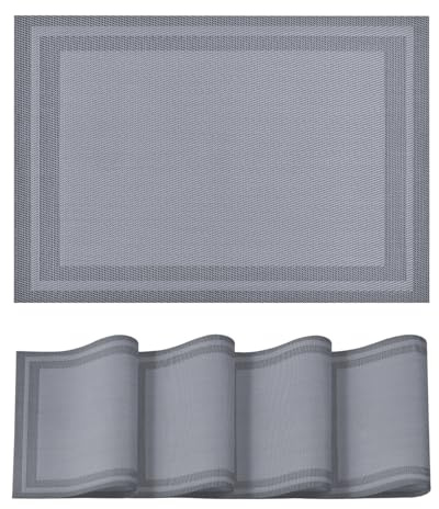 Artoid Mode Vinyl Silber Grau PVC Platzsets 4er Set, 30x45cm Tischsets Waschbar Schmutzabweisend Hitzebeständig Platzdeckchen Innen Küche Deko