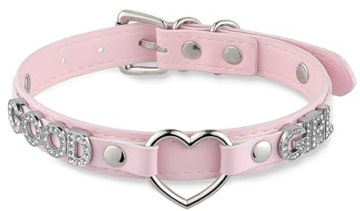 ADEMISHIA Schwarzes Herz O-Ring Brief Choker Halskette für Frauen, Punk Handmade PU Leder Leine Kragen einstellbar Gothic Jewerly (PKGOOD)