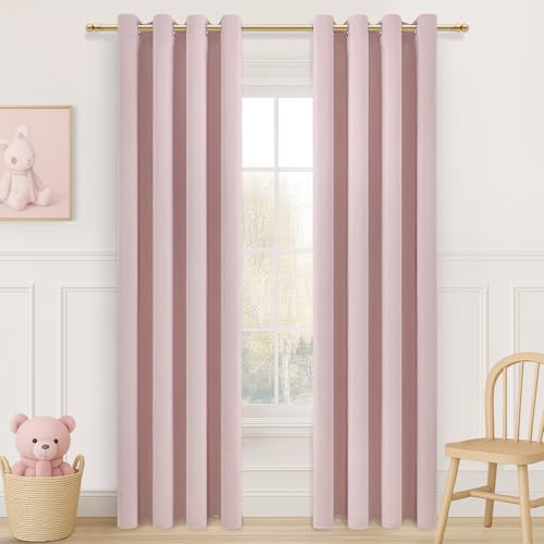 MRTREES Gardinen mit Ösen Blickdicht Hellrosa 2er Set für Kinderzimmer Mädchen, Blickdichte Vorhänge Schlafzimmer 225 cm Lang 140 cm Breit, Blackout Vorhang Fenster Wohnzimmer Modern