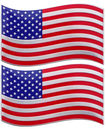 JECOMPRIS 2 Stück Metallaufkleber, amerikanische Flagge, wasserdicht, für Auto, Motorrad, LKW, Abziehbilder, leicht anzubringen, zu entfernen, Patriotisches Zubehör, 3,15 x 1,97 Zoll