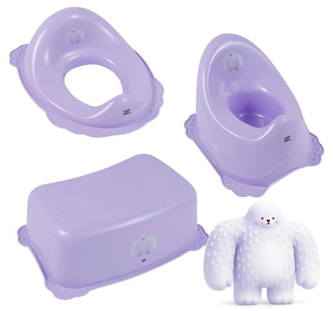Hylat Baby 3in1 Töpfchen-Set für Kinder - Toilettensitz, Tritthocker & Töpfchen - Kindertoilette fürs WC-Training - Sicher & Komfortabel Farbe - Lila, Motiv - Yeti