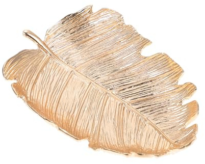 ANDRESLAD Bandeja De Exhibición De Joyas Dorada y Elegante, Aleación Resistente, Organizador Decorativo Para Mujer, Almacenamiento De Escritorio, Diseño Hoja, Tamaño Mediano