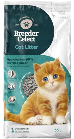 Breeder's Choice Paper Cat Litter (35L) - 99% Recycled Paper | Highly Absorbent with Excellent Odour Control. Non-Clumping, Biodegradable and Compostable. Safe and Non-Toxic. Made in UK.