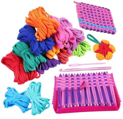 GARIOUANS Kit de Tissage Corde Élastique en Acrylique pour Garçon et Filles, Reconnaissance des Couleurs et Cadre de Métier à Tisser, pour Loisirs Créatifs et Apprentissage