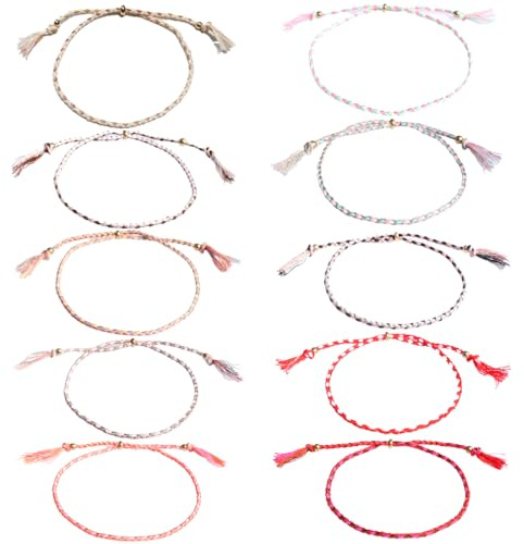 PYEUIFT 10 Stück Fußkettchen Geflochten, Boho Fußkettchen, Damen Mädchen Verstellbares Boho Fußketten Set, Surfer Fußbänder für Damen & Herren - Handgeflochtene - Ideal für Strand & Festival