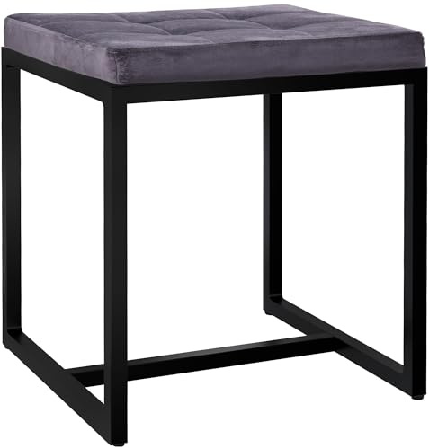 CLP Sitzhocker Barci I Moderner Hocker | Hochwertiger Polsterhocker mit schwarz pulverbeschichteten Eisengestell Farbe dunkelgrau Material Samt