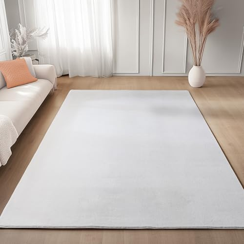 Carpettex Teppich Weiss 120x160 cm- Kurzflor Teppich Waschbar, weich & rutschfest, modern einfarbiges Design für Wohnzimmer, Küche Schlafzimmer, & Kinderzimmer