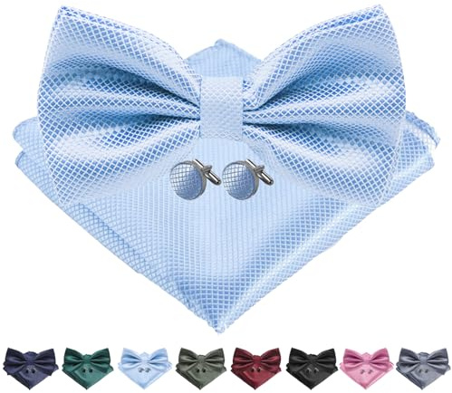 AUNGCSHE 4 PCS Herren Fliege mit Einstecktuch mit Geschenkbox, Einstellbar Volltonfarbe Fliege, Geeignet für Hochzeiten, Versammlungen, Abendkleider und Partys(Himmelblau)