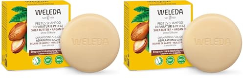 WELEDA Bio Festes Shampoo Reparatur & Pflege - Naturkosmetik Haarpflege Seife schützt vor Spliss & Haarbruch mit Bio Sheabutter, Arganöl & Keratin. Natürliches Haarshampoo ohne Silikone (vegan / 50g)