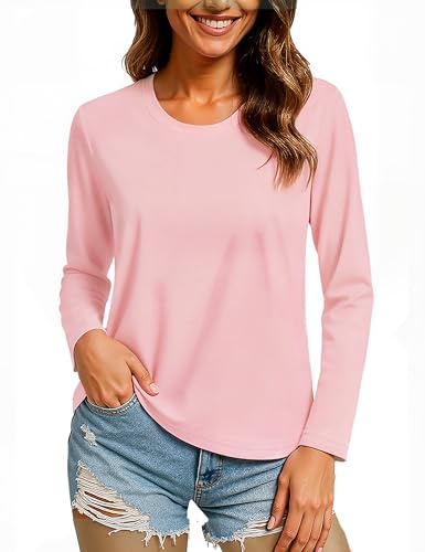 TACVASEN Maglia Maniche Lunghe per Donne in Cotone a Collo Rotondo