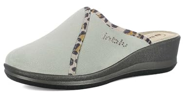 inblu Femme Pantofole Donna a Zeppa Con Dettaglio Animalier, Tacco 4,5 Cm, Plantare in Vera Pelle Chausson, Gris, 38 EU