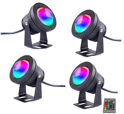 JOUFNING Luce LED Sommergibile per Fontana - Luci Subacquee per Laghetti da 10 W, Faretto RGB per Piscina con Specchio Convesso Impermeabile IP68, Lampada da Giardino