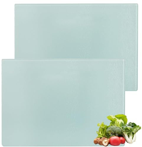 2 Stück Schneidebrett Glas 28 x 20 CM Glasschneidebrett Transparentes mit Rutschfesten Silikonfüßen, Glas Schneidebrett Hitzebestädig Glasplatte für Küchenarbeitsplatte oder und Fleisch Gemüse