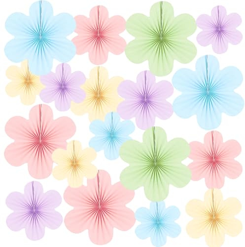 HTTDSLF 18 Pièces Eventails en Papier, Fleurs en Papier Éventails, Dcoration à Suspendre, Ventilateur de Papiers, pour Tea Party Anniversaire Baby Shower Mariage Maison Deco