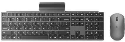 Lenovo 700 - Combo de Teclado y Mouse inalámbricos Modernos, dongle de 2.4 GHz y conexión Bluetooth Dual, cifrado AES-128, duración de la batería de 36 Meses, Mouse silencioso, Gris Luna