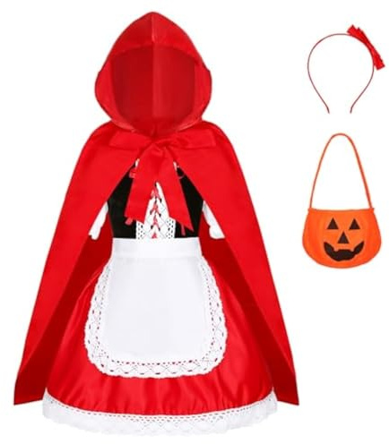 PINTUTU Vestito Costume da Cappuccetto Rosso con Mantello con Cappuccio E Grembiule per Donna: Cosplay di Carnevale Halloween Principessa Fiaba Vestito E Mantello con Cappuccio Cosplay Donna