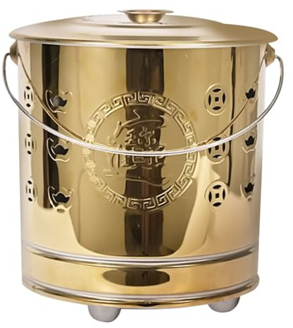 Burn Can for Paper - Portable Trash Burning Container with Lid | Stainless Steel Covered Cage with Fire Hook & Liner for Fallen Leaves, Backyard Garbage, Deck Trash, Patio, Balcony Use 10.24x11.42in