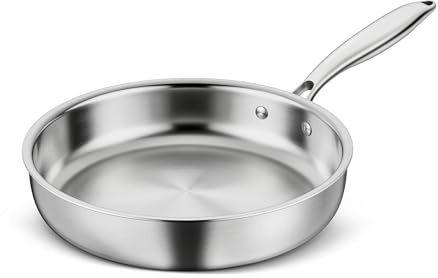 HaWare Edelstahlpfanne 26 cm, 3-Lagige Edelstahl Pfanne Induktion,Unbeschichtet Bratpfanne für Alle Herdarten, Robuste Konstruktion & Gleichmäßige Erwärmung, Backofen- & Spülmaschinenfest