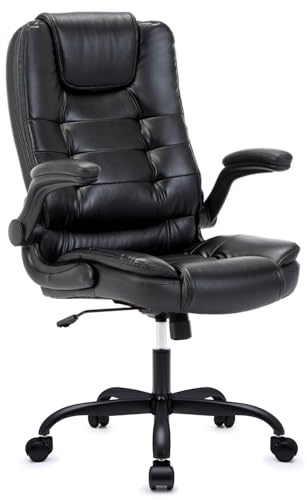 IWMH Ergonomischer Bürostuhl,Schreibtischstuhl mit Hochklappbaren Armlehnen | Chefsessel Hohe Rückenlehne Höhenverstellbar für Home Office & Büro (Schwarz)