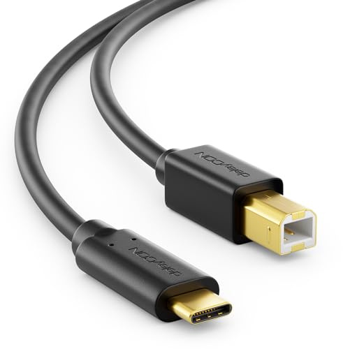 deleyCON 7,5m USB‑C Skrivarkabel (För Skrivare, Skanner, MIDI) USB‑C till USB‑B Kabel för Samsung Epson HP Canon Brother iPhone 17 16 15 Notebook Surfplatta PC MacBook