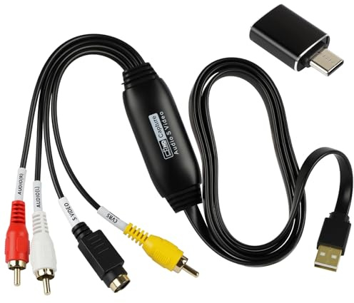 QZYIPI VHS till digital USB 2.0-omvandlare - videoinspelningskort upp till 1080P för VHS-skanning, AV- och S-videoadapter, VHS till DVD på PC, PAL/NTSC, Windows och Mac OS