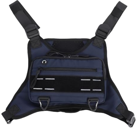 Gugxiom Reflective Sports Chest Bag for Men & Women, Adjustable Straps Running Chest Pack with Phone Holder for Cycling Camping Hiking Workouts (Blue)