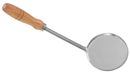 Mobestech Cuchara Plana para Freír de Acero Inoxidable Pequeña Mango de Madera, Utensilio de Cocina Resistente al Calor para Pasteles y Costras de Arroz, Adecuado para Uso Doméstico